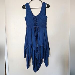 Asymetric Blue Lace Up Dress
